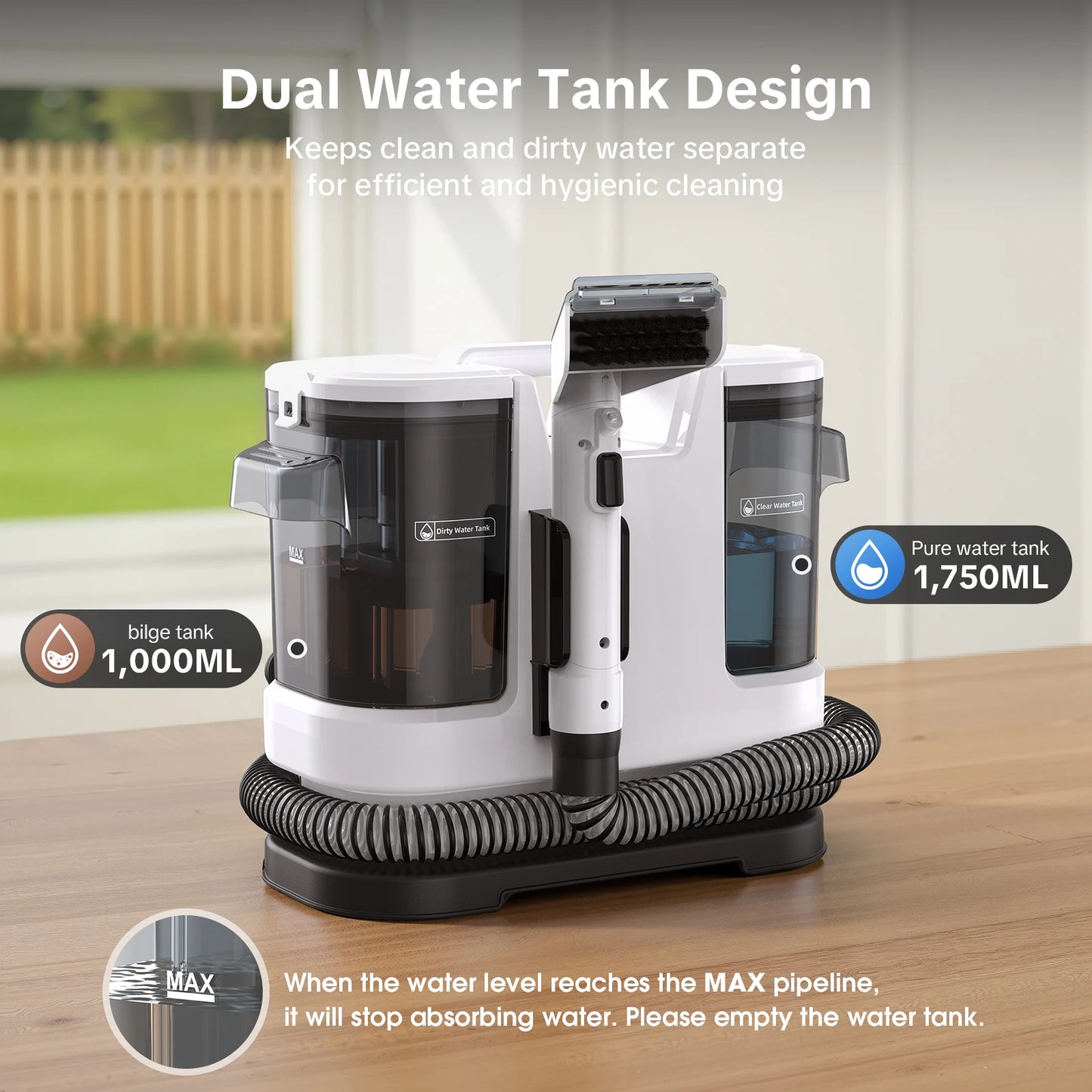 Lubluelu V8 800W Hot Water Carpet Cleaner  60°C Deep Clean Pet Stains 15kPa Strong Suction 5M Long Power Cord 1.75L Tank