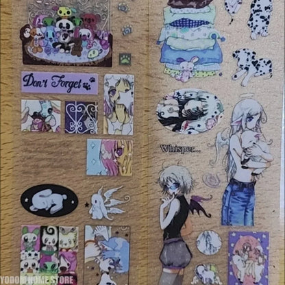 31cm Hand-drawn Girls & Animal Friends Stickers, Aesthetic Pattern for Scrapbooking Craft Supplies & Gift for Girls