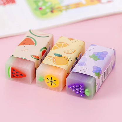 12pcs/set Cute Pencil Eraser Animal Dinosaur Ball Funny Fruit Eraser Desk Pet Eraser School Supplies Prizes Gifts Party Gifts